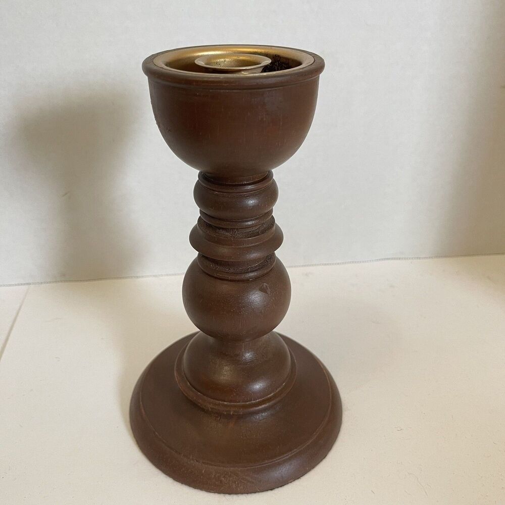 Vintage Wooden Candle Stick Holder 7.5” Tall Thailand Mid Century